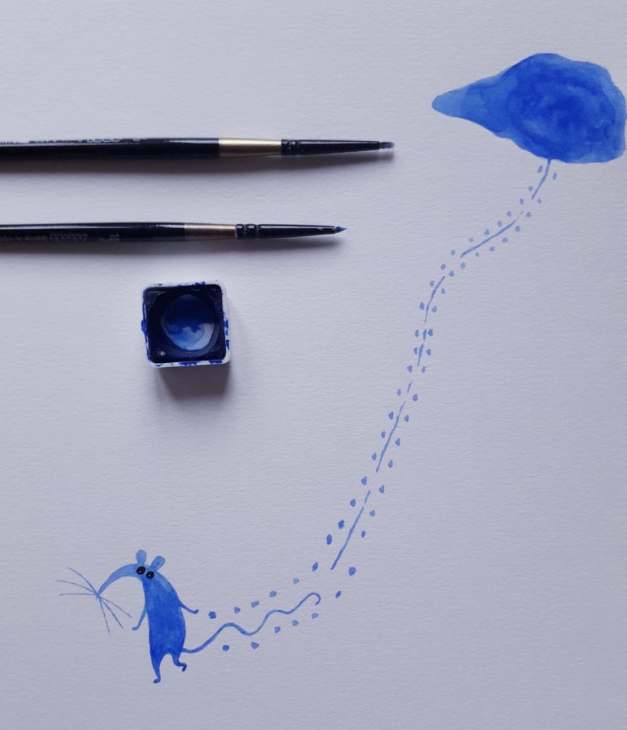 A mouse and blue paint